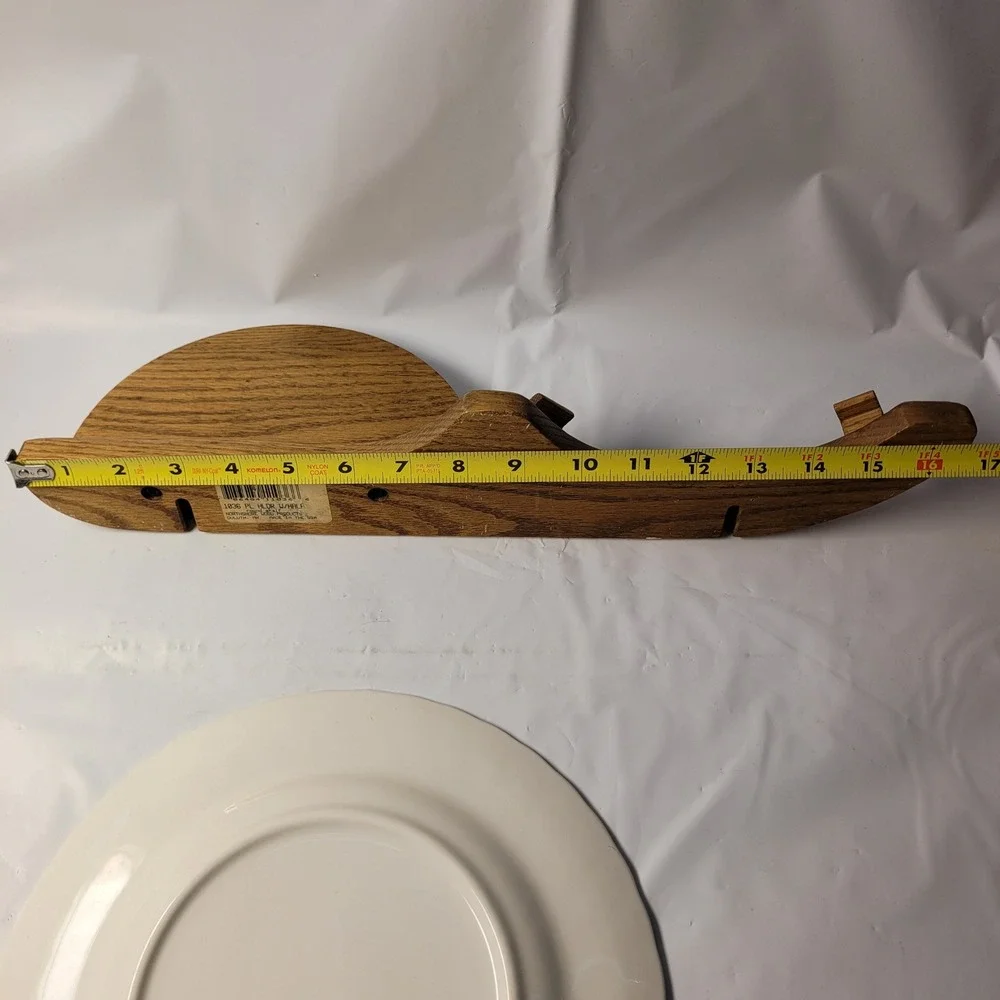 Northshore Wood‎ Products Plate Holder Wall Shelf Oak with Currier & Ives Plate